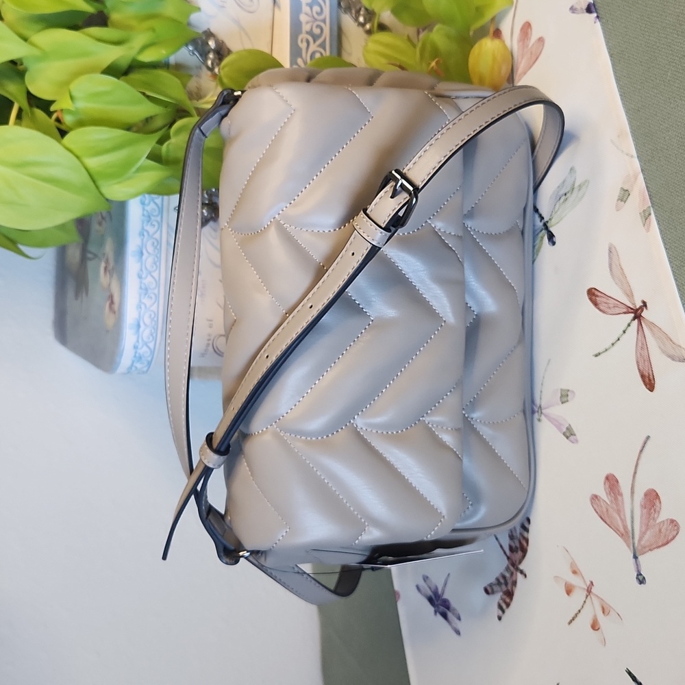 Simply Vera by Vera Wang Puff Vegan Leather Crossbody Bag Taupe NWT
